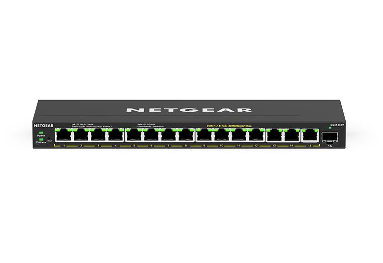 NETGEAR GS316EPP Managed Gigabit Ethernet (10/100/1000) Power over Ethernet (PoE) Black - GS316EPP-100NAS