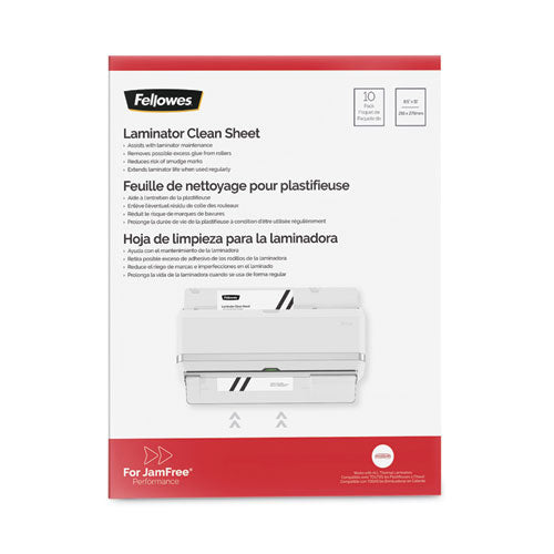 FELLOWES Laminator Cleaning Sheets, 3 to 10 mil, 8.5" x 11", White, 10/Pack - 5320603