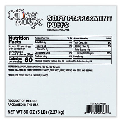 Candy Assortments, Peppermint Puffs Candy, 5 lb Carton - 00661 C2G