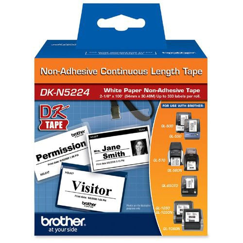 Brother 54mm (2") Black on White Non-Adhesive Continuous Length Paper Label Tape (30m/100') (1/Pkg) - DKN5224