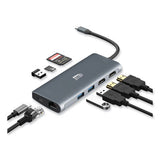 9-in-1 USB Type-C Docking Station, 2 HDMI/3 USB C/SD and TF Slot/RJ45, Gray/Black - AUH-4040