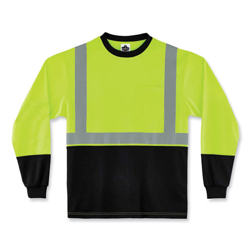 C2G GloWear 8291BK Type R Class 2 Black Front Long Sleeve T-Shirt, Polyester, 3X-Large, Lime - 22707