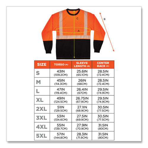 C2G GloWear 8281BK Class 2 Long Sleeve Shirt with Black Bottom, Polyester, Large, Orange - 22684