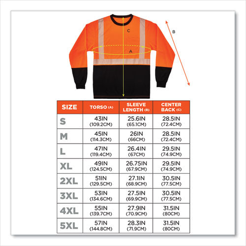 C2G GloWear 8281BK Class 2 Long Sleeve Shirt with Black Bottom, Polyester, Medium, Orange - 22683