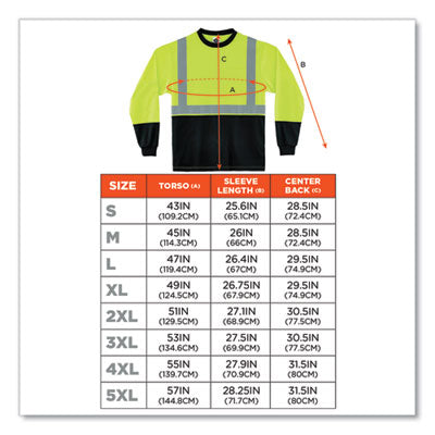GloWear 8291BK Type R Class 2 Black Front Long Sleeve T-Shirt, Small, Lime - 22702 C2G