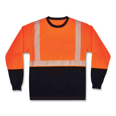 GloWear 8281BK Class 2 Long Sleeve Shirt with Black Bottom, Small, Orange - 22682 C2G