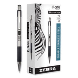 F-301 Ballpoint Pen, Retractable, Fine 0.7 mm, Black Ink, Stainless Steel/Black Barrel, Dozen - 27110 LEGRAND