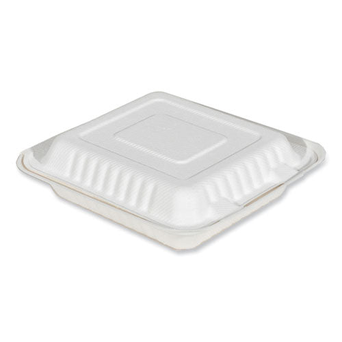 ZEBRA ChampWare Molded-Fiber Clamshell Containers, 8" x 8", White, Sugarcane, 200/Carton - 18942