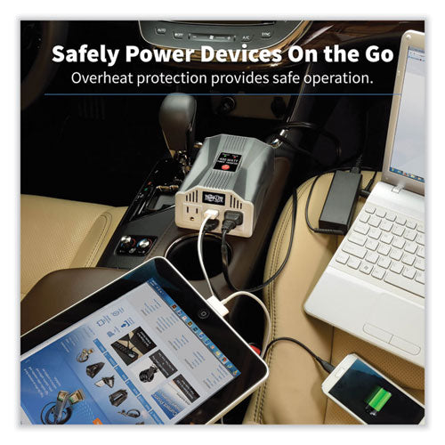 EATON PowerVerter Ultra-Compact Car Inverter, 400 W, Two AC Outlets/Two USB Ports, 3.1 A - PV400USB