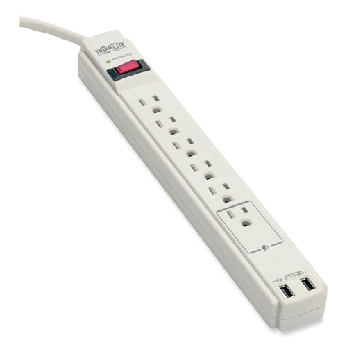 EATON Protect It! Surge Suppressor, 6 AC Outlets/2 USB Ports, 6 ft Cord, 990 J, Cool Gray - TLP606USB