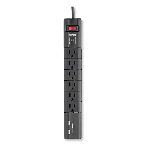 EATON Protect It! Surge Suppressor, 6 AC Outlets/2 USB Ports, 8 ft Cord, 1,080 J, Black - TLP608RUSBB