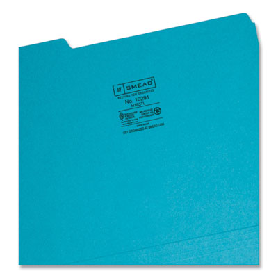 Interior File Folders, 1/3-Cut Tabs: Assorted, Letter Size, 0.75" Expansion, Teal, 100/Box - 10291 C2G