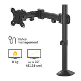 Fellowes Reflex Monitor Arm - Monitor Mount for 8KG 32 Inch Screens - Adjustable Monitor Desk Mount - Tilt 45° Pan 180° Rotation 360°, VESA 75 x 75/100 x 100 - Black - 8502501