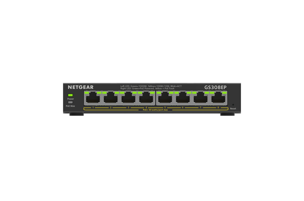 NETGEAR 8 Port PoE Gigabit Ethernet Plus Switch (GS308EP) - GS308EP-100NAS