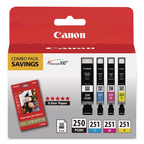 CANON  (PGI-250/CLI-251) Ink/Paper Combo, Black/Cyan/Magenta/Yellow - 6497B004