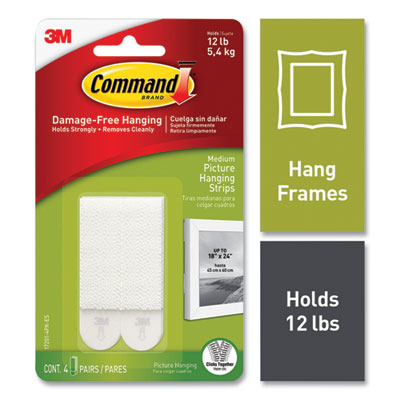 Damage-Free Hanging Picture Hanging Strip Pairs, Holds Up to 2.5 lb, Medium: 0.75" x 2.75", 4/Pack - 17201-4PK-ES