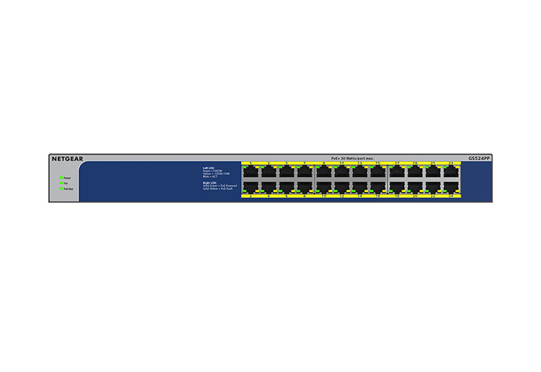 NETGEAR GS524PP Unmanaged Gigabit Ethernet (10/100/1000) Power over Ethernet (PoE) Grey - GS524PP-100NAS