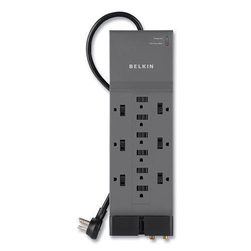 BELKIN Professional Series SurgeMaster Surge Protector, 12 AC Outlets, 8 ft Cord, 3,780 J, Dark Gray - BE112230-08