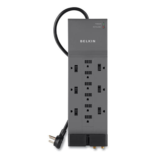 BELKIN Professional Series SurgeMaster Surge Protector, 12 AC Outlets, 8 ft Cord, 3,780 J, Dark Gray - BE112230-08