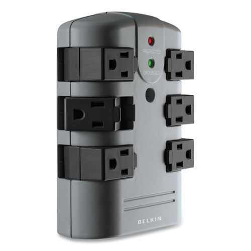 BELKIN Pivot Plug Surge Protector, 6 AC Outlets, 1,080 J, Gray - BP106000