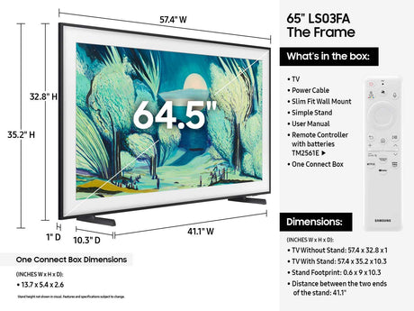 Samsung The Frame QN65LS03FAF 165.1 cm (65") 4K Ultra HD Smart TV Wi-Fi Black - QN65LS03FAFXZA SAMSUNG