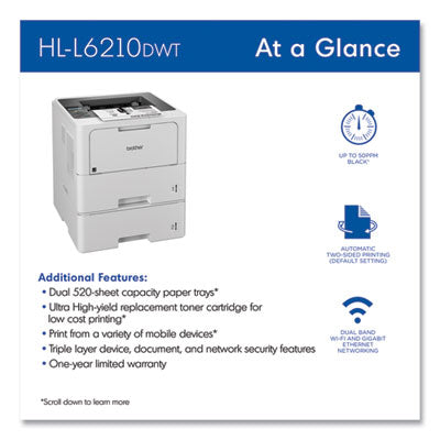 HL-L6210DWT Wireless Business Monochrome Laser Printer with Dual Paper Trays - HLL6210DWT