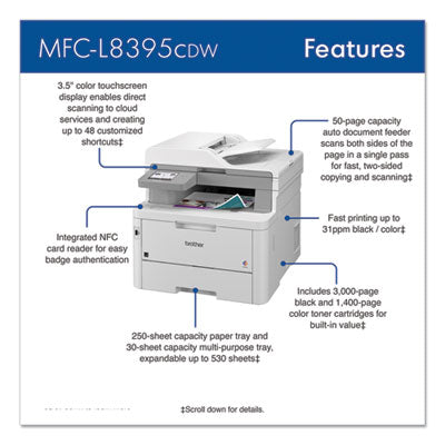 Workhorse MFC-L8395CDW Digital Color All-in-One Printer, Copy/Fax/Print/Scan - MFCL8395CDW