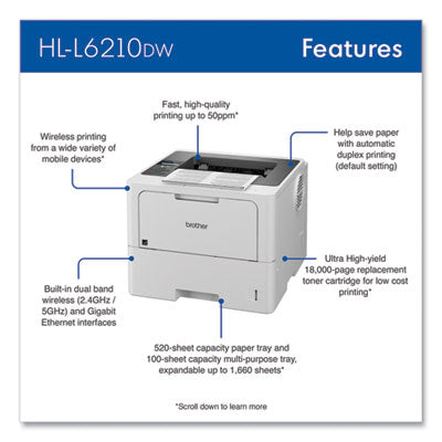 HL-L6210DW Wireless Business Monochrome Laser Printer - HLL6210DW