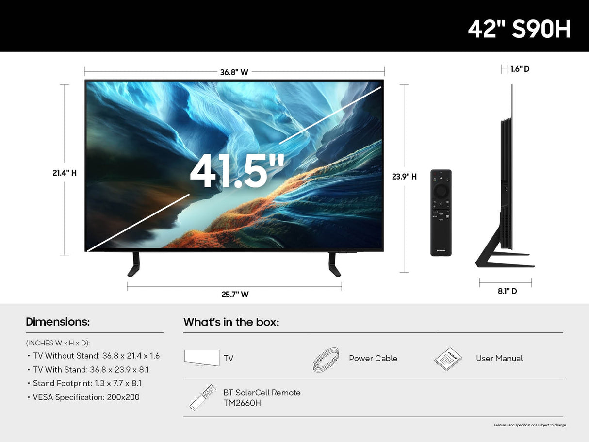 Samsung QN42S90HAEXZA TV 106.7 cm (42") 4K Ultra HD Smart TV Wi-Fi Black - QN42S90HAEXZA SAMSUNG