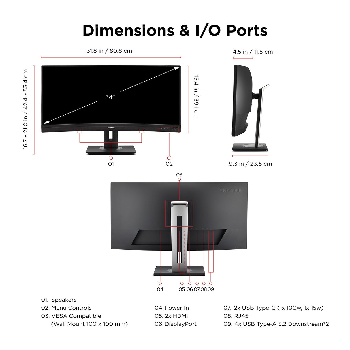 Viewsonic VG Series VG3456CA computer monitor 86.4 cm (34") 3440 x 1440 pixels UltraWide Quad HD LED Black - VG3456CA