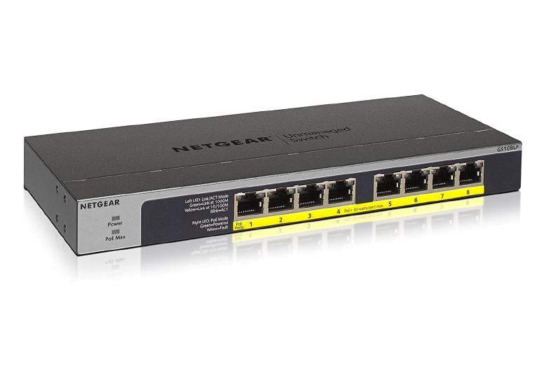 NETGEAR 8-PORT GIGABIT ETHERNET POE+ UNMANAGED SWITCH WITH 60W POE BUDGET (GS108 Gigabit Ethernet (10/100/1000) Power over Ethernet (PoE) 1U Black, Grey - GS108LP-100NAS