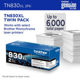 BROTHER TN830XL High-Yield Toner, 3,000 Page-Yield, Black, 2/Pack - TN830XL2PK