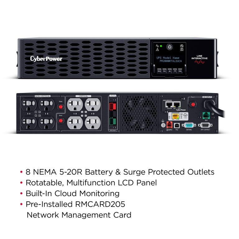 CyberPower Smart App Sinewave uninterruptible power supply (UPS) Line-Interactive 2 kVA 2000 W 8 AC outlet(s) - PR2000RTXL2UCN