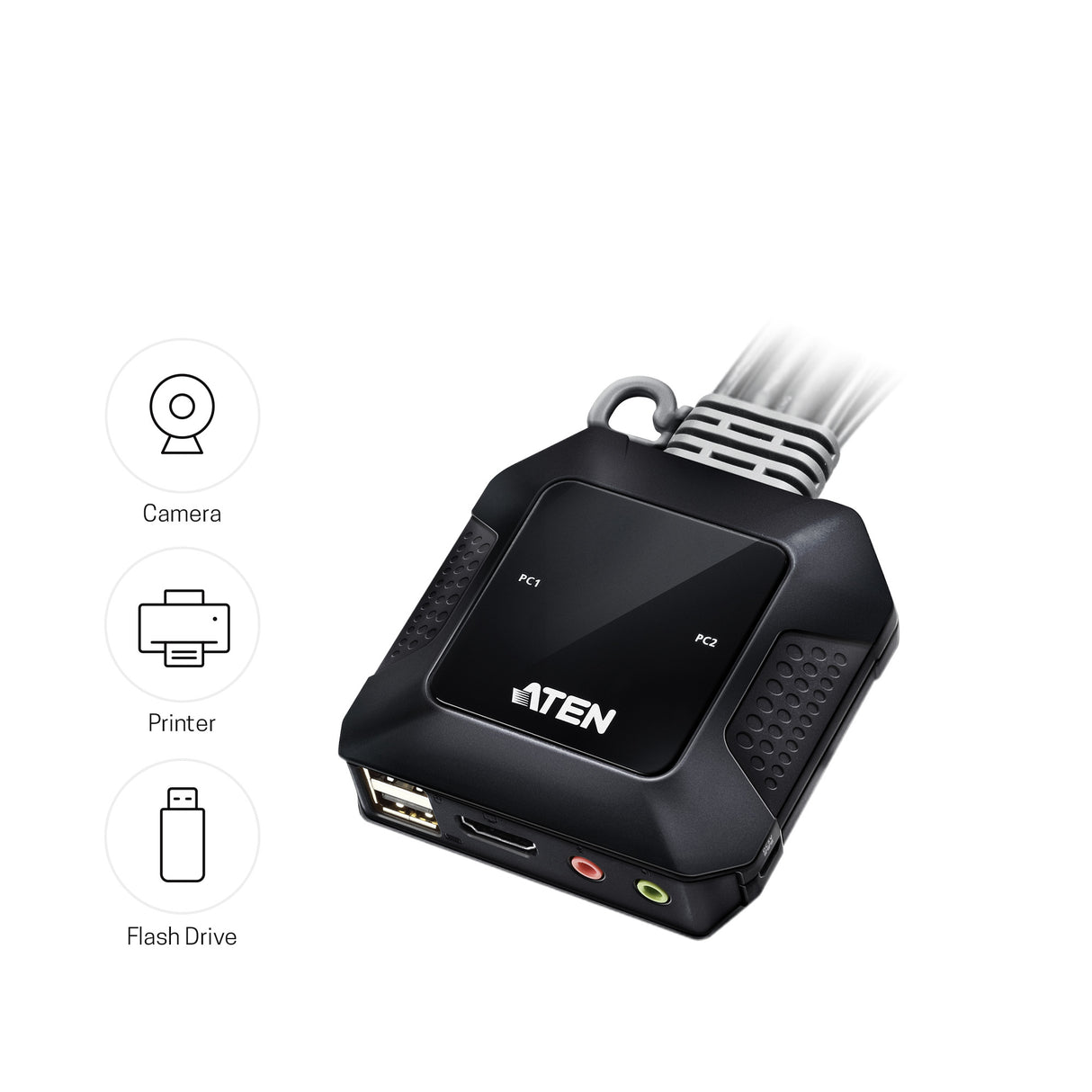 ATEN 2-Port USB 4K HDMI Cable KVM Switch with Remote Port Selector - CS22H