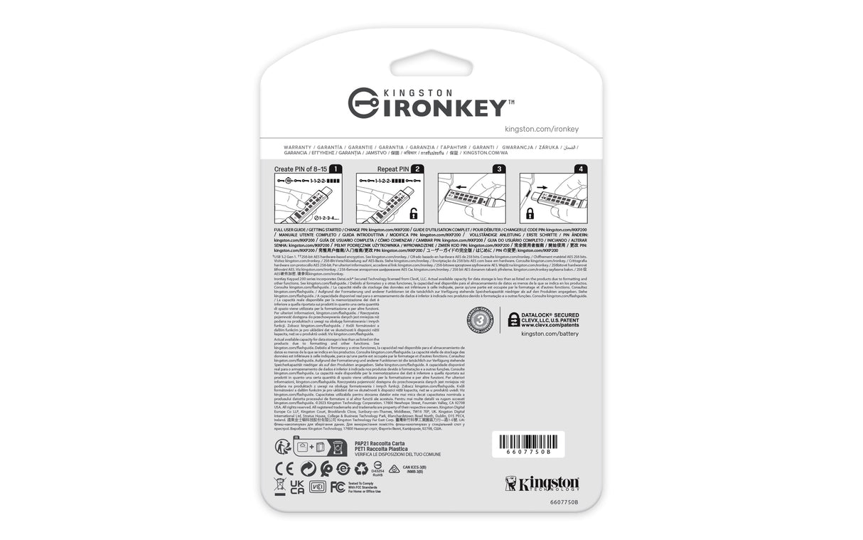 Kingston Technology IronKey 256GB USB-C Keypad 200C, FIPS 140-3 Lvl 3 AES-256 - IKKP200C/256GB