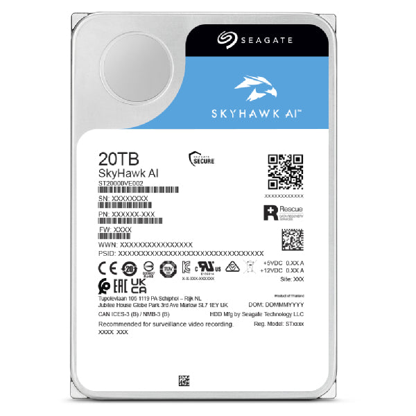 Seagate SkyHawk AI internal hard drive 20 TB 7200 RPM 512 MB 3.5" Serial ATA III - ST20000VE003