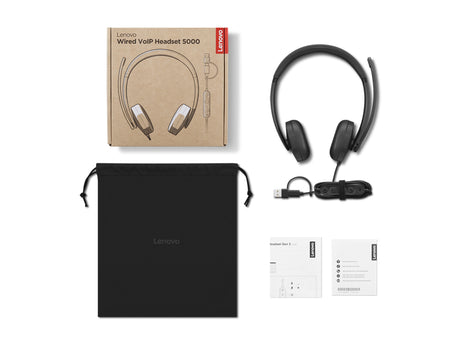 Lenovo VoIP Headset 5000 Wired Head-band Office/Call center USB Type-C Black - 4XD1R88995 LENOVO