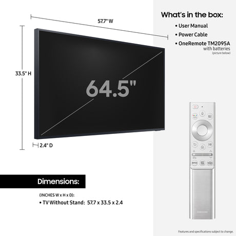 Samsung The Terrace QN65LST7DAFXZA TV 165.1 cm (65") 4K Ultra HD Smart TV Wi-Fi Black 2000 cd/m² - QN65LST7DAFXZA SAMSUNG
