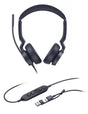 Black headphones with USB cable on a white background