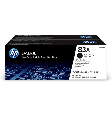 HP 83A 2-pack Black Original LaserJet Toner Cartridges CF283AD