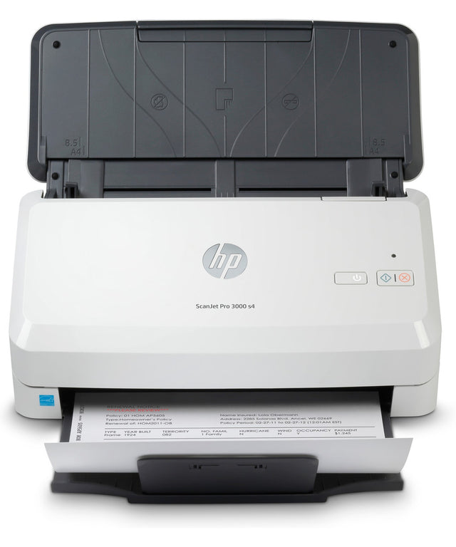 HP ScanJet Pro 3000 s4 Scanner; Scan speed 40 ppm/80 ipm (@300 ppi BWGC); Max Resolution: ADF 600 x 600 ppi optical, ADF 1200 x 1200 ppi software; Up to 4,000 pages per daily duty cycle; Button only 6FW07A#BGJ