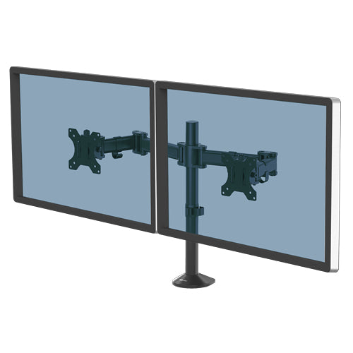 Fellowes Reflex Dual Monitor Arm - Dual Monitor Mount for 8KG 27 Inch Screens - Adjustable Monitor Desk Mount - Tilt 45° Pan 180° Rotation 360°, VESA 75 x 75/100 x 100 - Black - 8502601