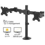 Fellowes Reflex Dual Monitor Arm - Dual Monitor Mount for 8KG 27 Inch Screens - Adjustable Monitor Desk Mount - Tilt 45° Pan 180° Rotation 360°, VESA 75 x 75/100 x 100 - Black - 8502601