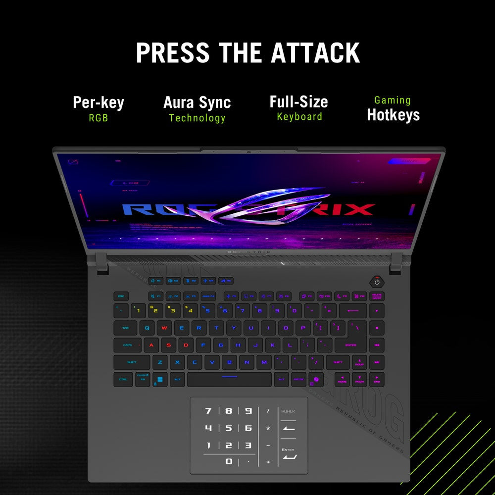 ASUS ROG Strix G16 Laptops AMD Ryzen™ 9 9955HX3D Laptop 40.6 cm (16") WQXGA 16 GB DDR5-SDRAM 1 TB SSD NVIDIA GeForce RTX 5070 Ti Wi-Fi 6E (802.11ax) Windows 11 Home Grey - G614FR-DS96 ASUS