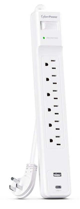 CyberPower 6 Outlet Surge Strip With USB - CSP604UCW CYBERPOWER