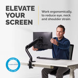 Fellowes Platinum Series Monitor Arm - Monitor Mount for 8KG 40 Inch Screens - Adjustable Monitor Desk Mount - Tilt 45° Pan 180° Swivel 360° Rotation 360°, VESA 75 x 75/100 x 100 - Black - 8043301