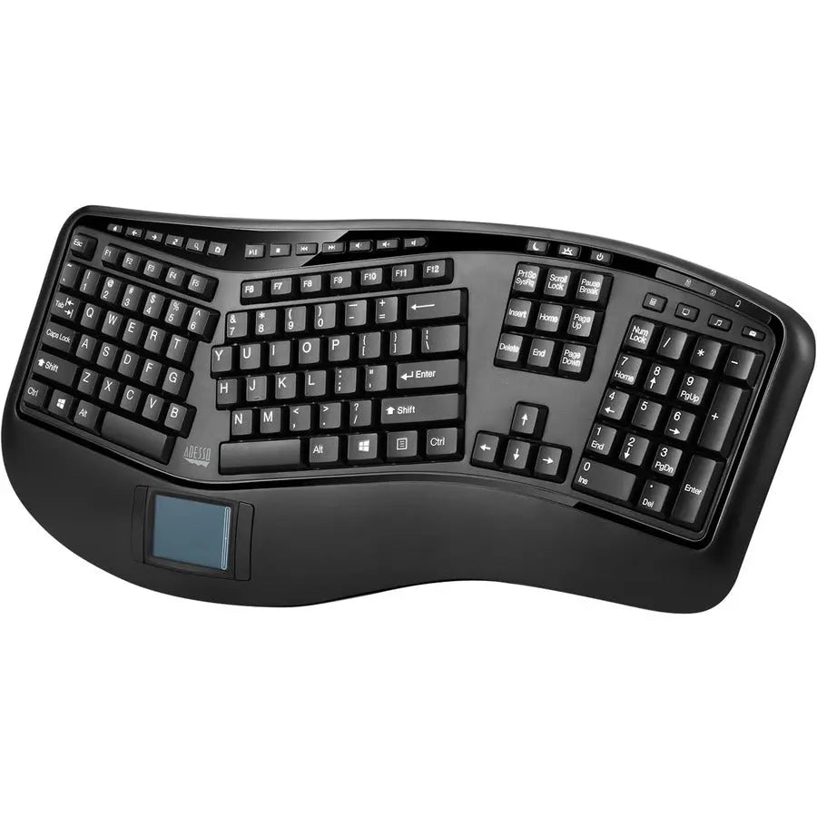 ADESSO Adesso 2.4GHz Wireless Ergonomic Touchpad Keyboard - Wireless Connectivity - RF - 30 ft - 2.40 GHz - USB Interface - 105 Key Previous Track, Next Track, Play/Pause, Volume Up, Volume Down, Mute, Forwa - WKB-4500UB