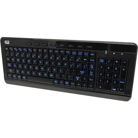 ADESSO Adesso 3-Color Illuminated Compact Multimedia Keyboard - Cable Connectivity - USB Interface Backlight On/Off, Play/Pause, Mute, Volume Down, Volume Up, Illumination Key, Adjustable Brightness, Windows...  - AKB-120EB