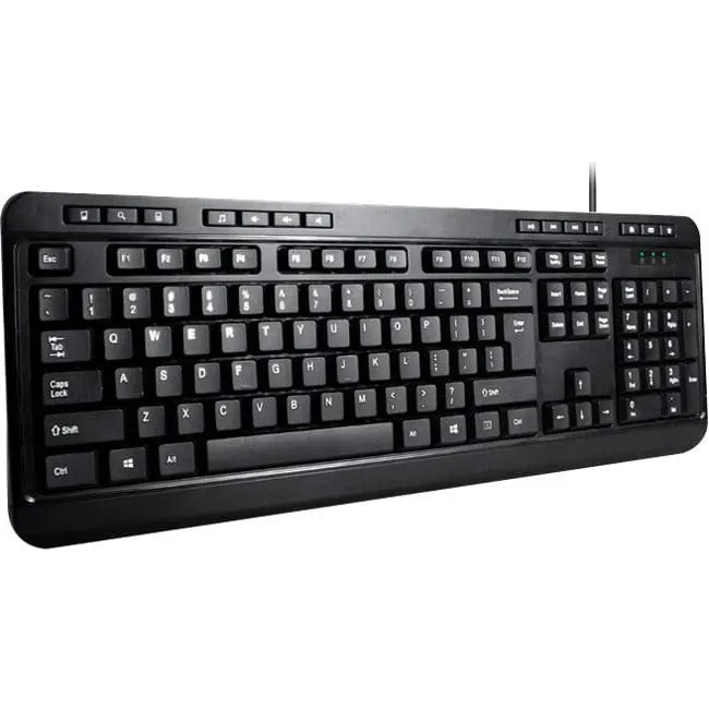 ADESSO Adesso AKB-132 - Spill-Resistant Multimedia Desktop Keyboard (PS/2) - Cable Connectivity - PS/2 Interface - 104 Key Media Player, Volume Down, Volume Up, Mute, Play/Pause, Previous Track, Next Track, ...  - AKB-132PB