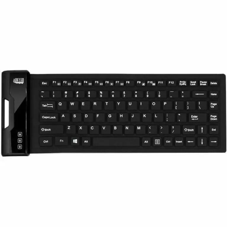 ADESSO Adesso Antimicrobial Waterproof Flex Keyboard (Mini Size) - Cable Connectivity - USB Interface - 87 Key Media Player, Internet, Email Hot Key(s) - English (US) - QWERTY Layout - Computer - PC, Windows...  - AKB-212UB